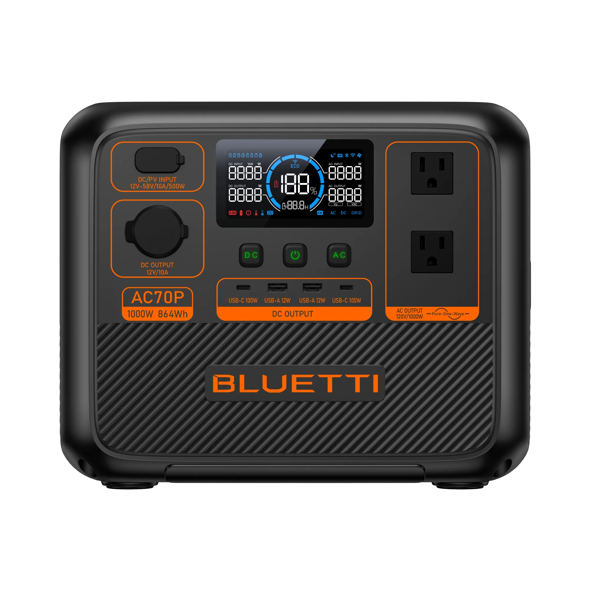 BLUETTI AC70P 1000W portable power station with 864Wh battery for travel and home backup