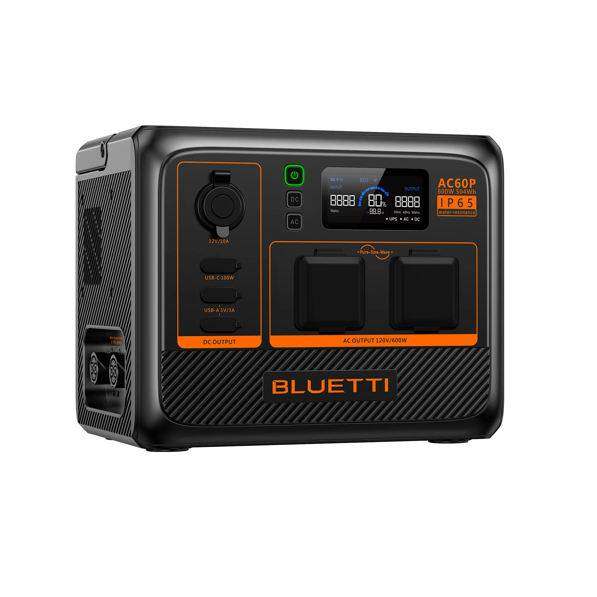 BLUETTI AC60P 800W portable power station angled view