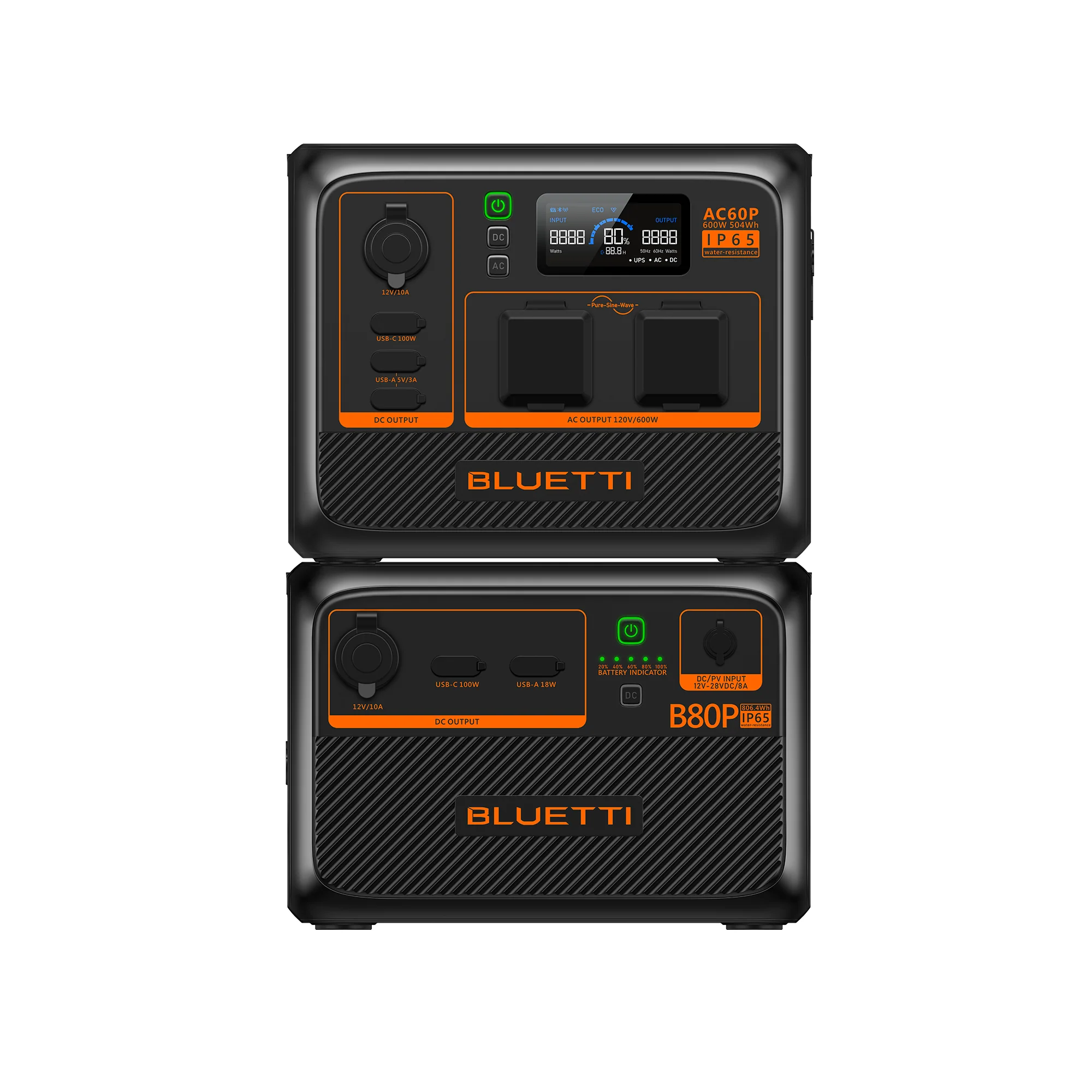 BLUETTI AC60P power station with B80P expansion battery setup