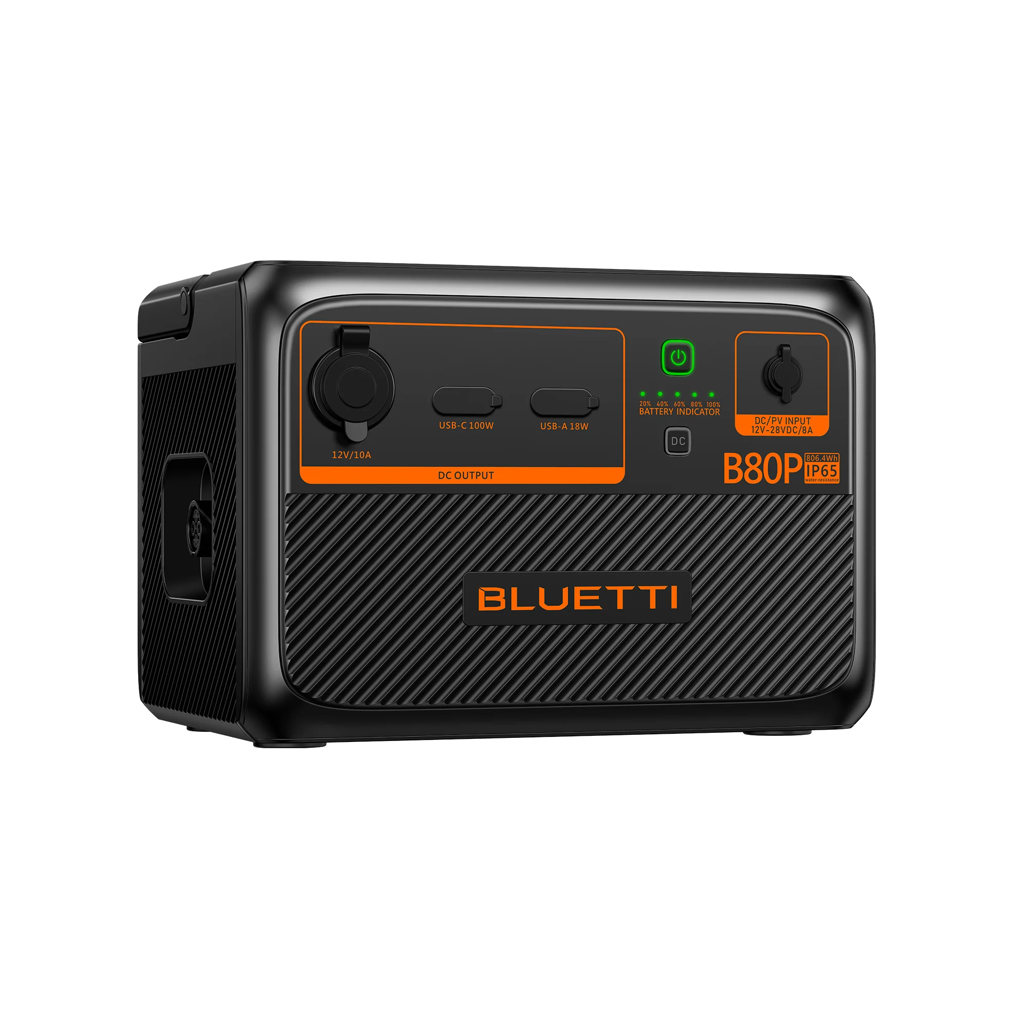 BLUETTI B80P 806Wh portable power station expansion battery angled view