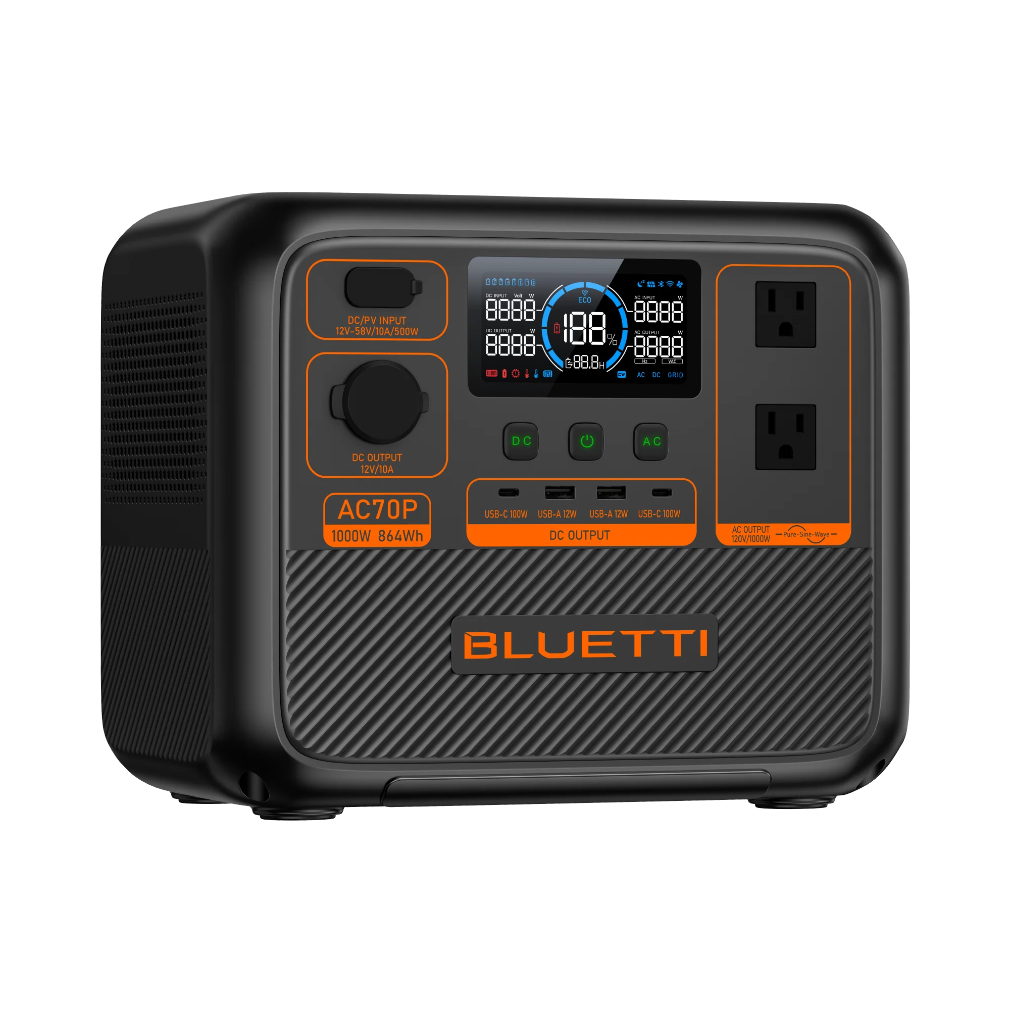 BLUETTI AC70P 1000W portable power station front view