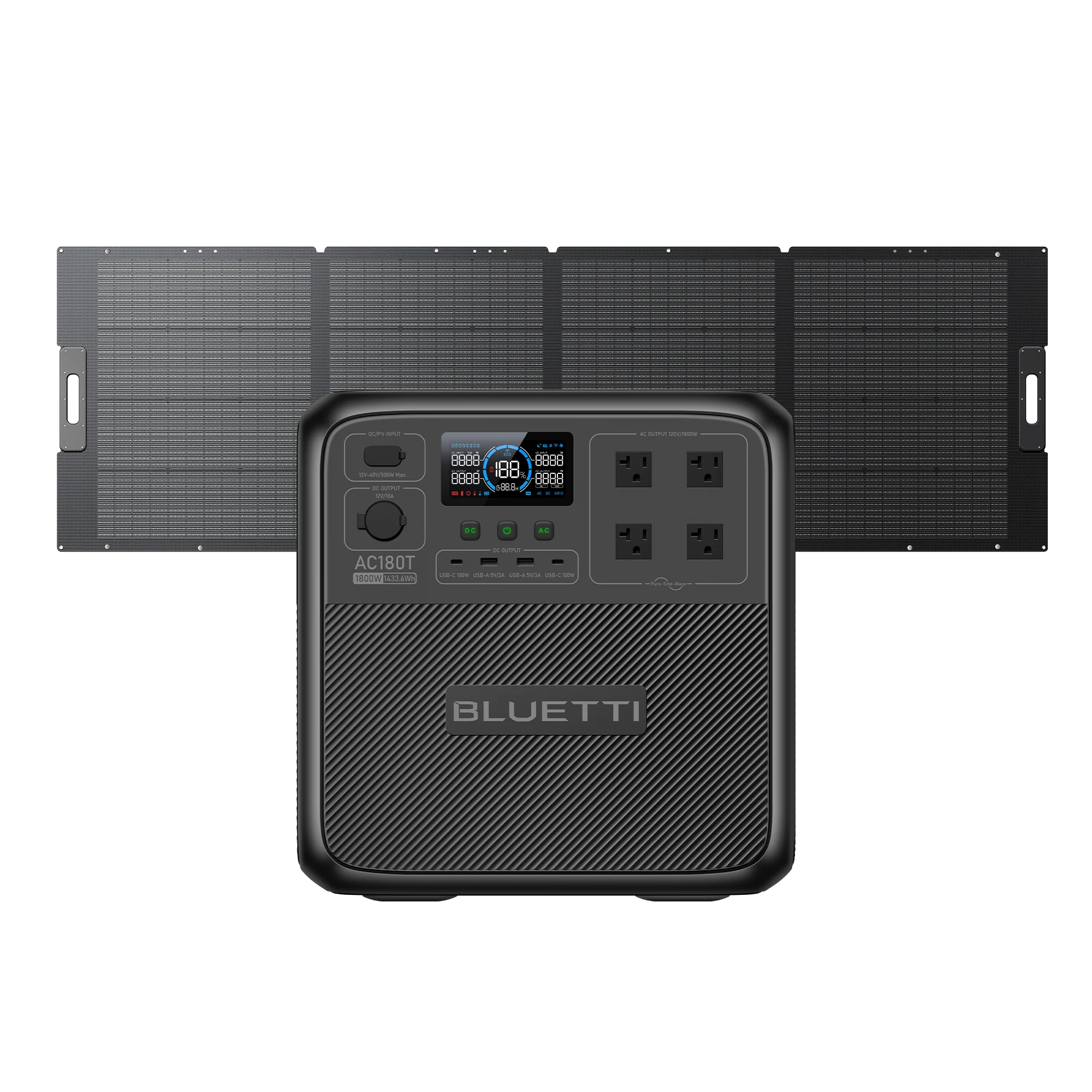 BLUETTI AC180T portable power station with PV350D 350W solar panel