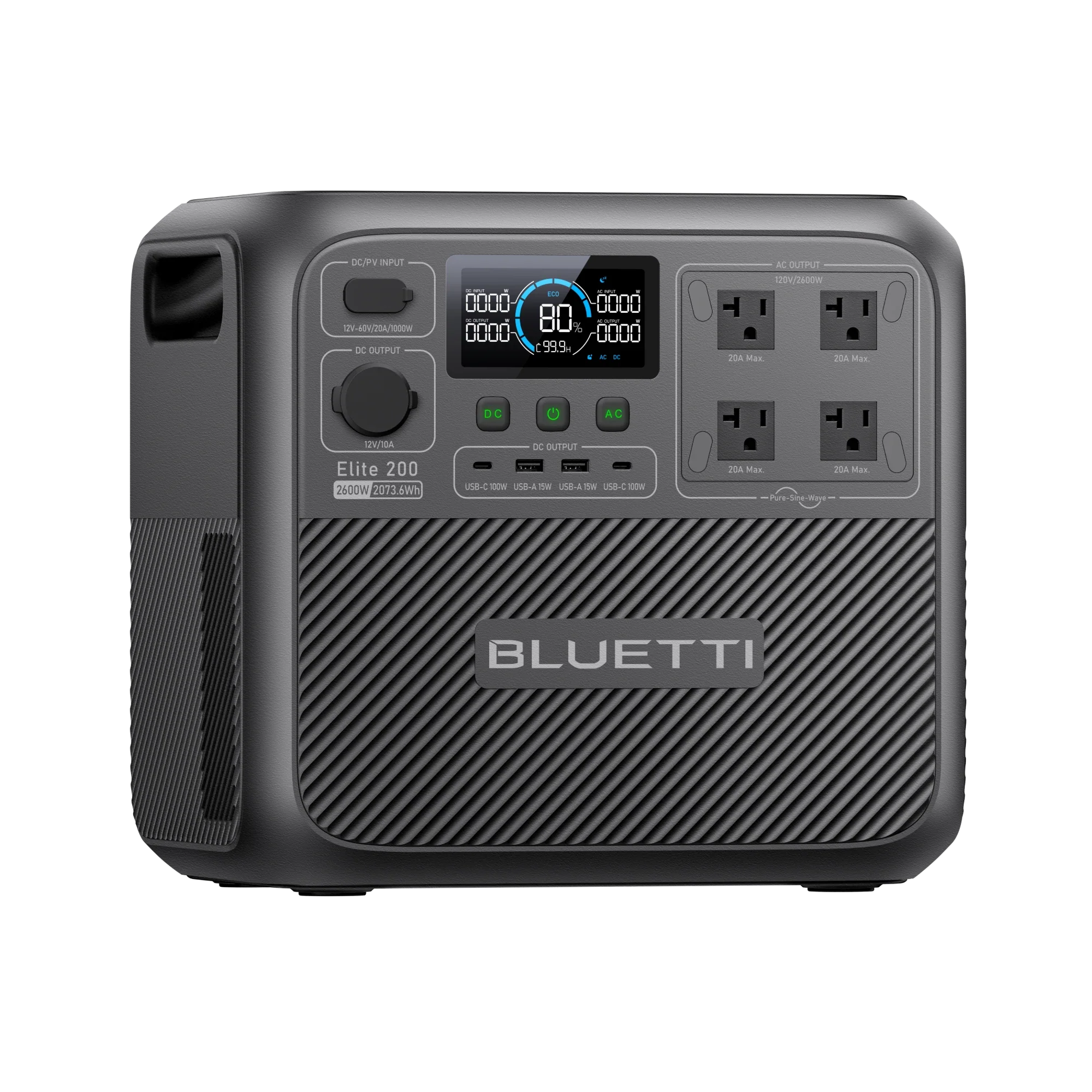 BLUETTI Elite 200 power station with output ports visible