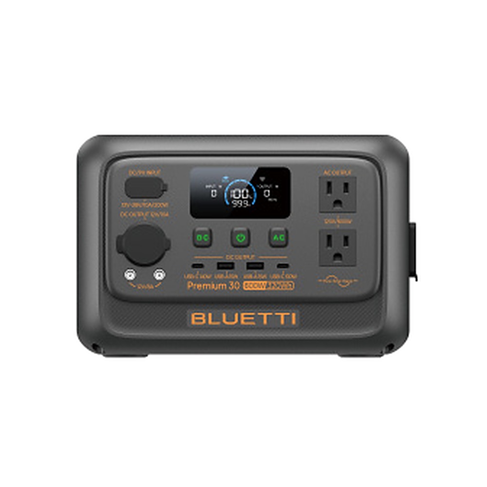 BLUETTI Premium 30 V2 front panel - 2 x 120V NEMA outlets, 600W, 320Wh